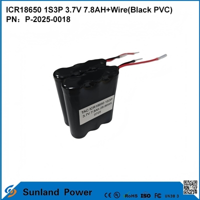 ICR18650 1S3P 3,7 В 7,8 Ач+ПРОВОД(ЧЕРНЫЙ ПВХ) АККУМУЛЯТОР