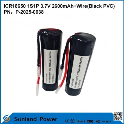 ICR18650 1S1P 3.7В 2600мАч+провод (черный ПВХ) АККУМУЛЯТОР