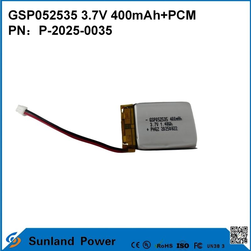 GSP052535 3.7V 400mAh + PCM батарея используется в компактных двухсторонних радиоприемниках, звукозаписывающих устройствах, мини GPS-трекерах, умных ручках и аналогичных устройствах