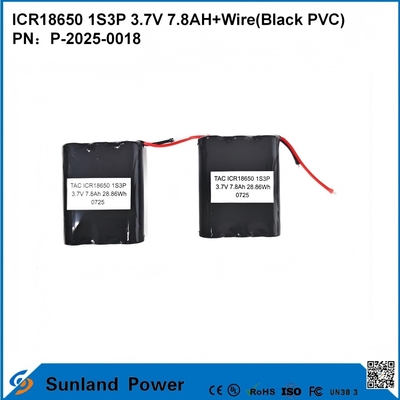 ICR18650 1S3P 3,7 В 7,8 Ач+ПРОВОД(ЧЕРНЫЙ ПВХ) АККУМУЛЯТОР