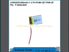LP602535-500mAh-1 3,7V+PCM+JST PHR-2P батарея